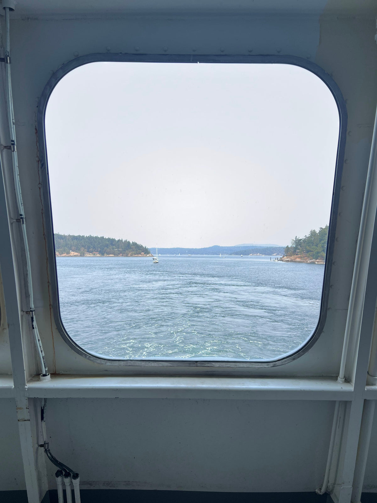 View from a ferry showing water and islands