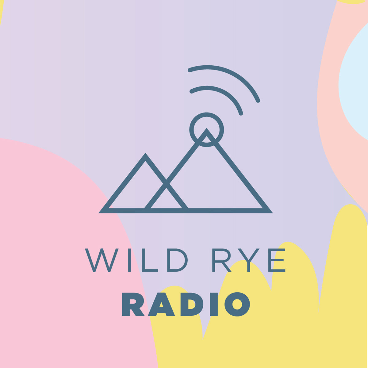 Wild Rye Radio logo featuring mountains and radio waves
