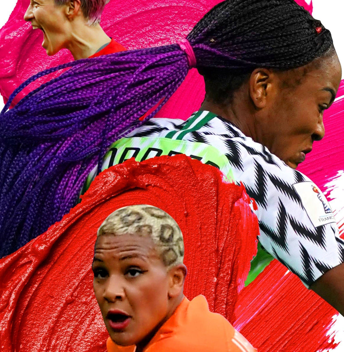 Collage of diverse women athletes with colorful backgrounds, representing empowerment in sports.