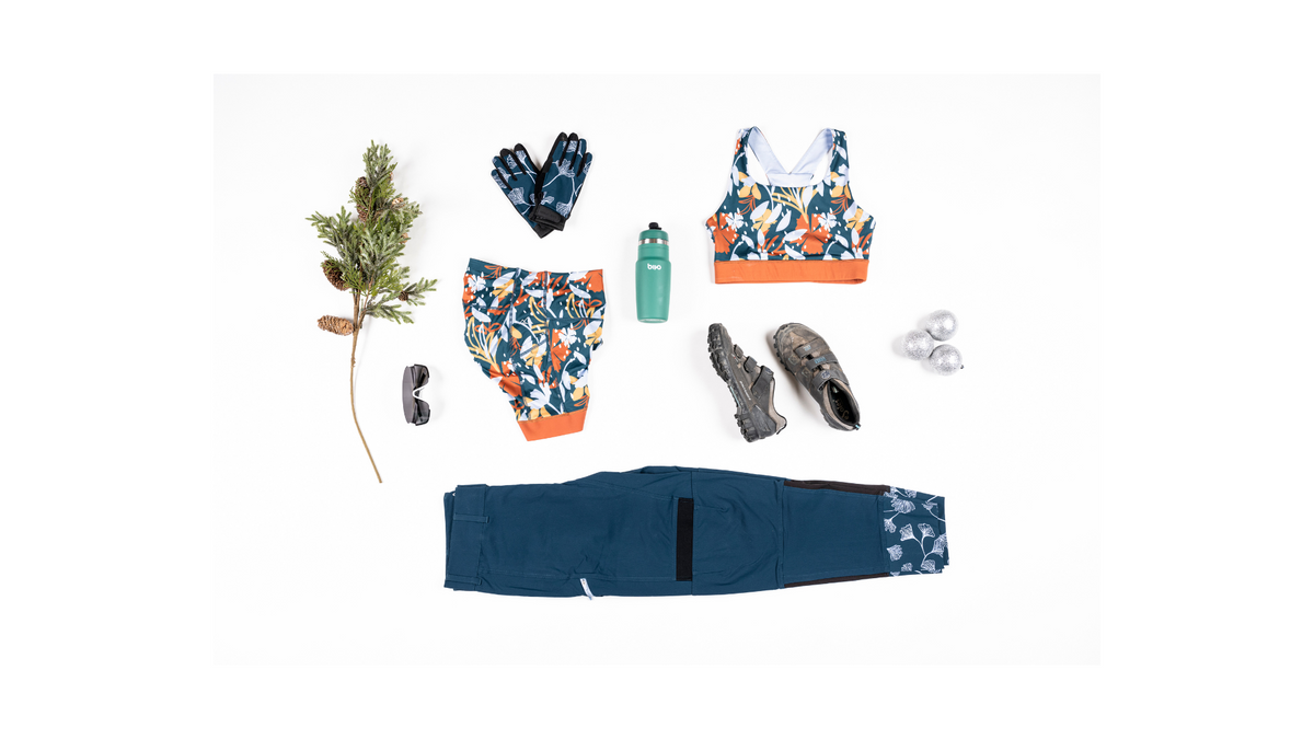 Biker babe gift guide featuring cycling apparel, gloves, and accessories.