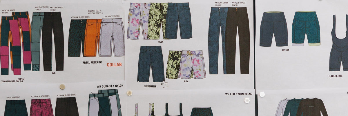 Design sketches of bike shorts and apparel for Wild Rye