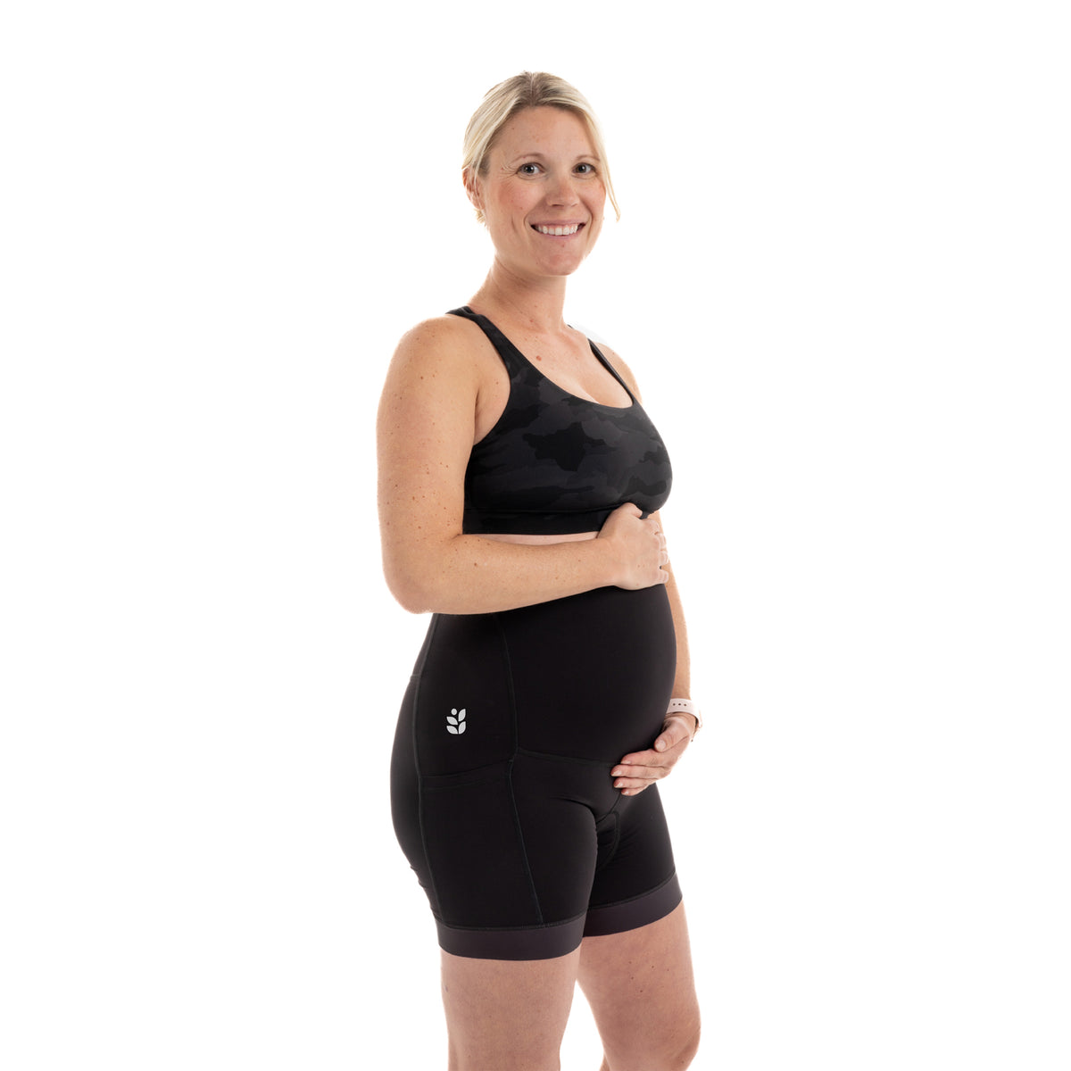 [Black] Pregnant model wearing the Black BOB Maternity Chammy, showcasing its fit and design.
