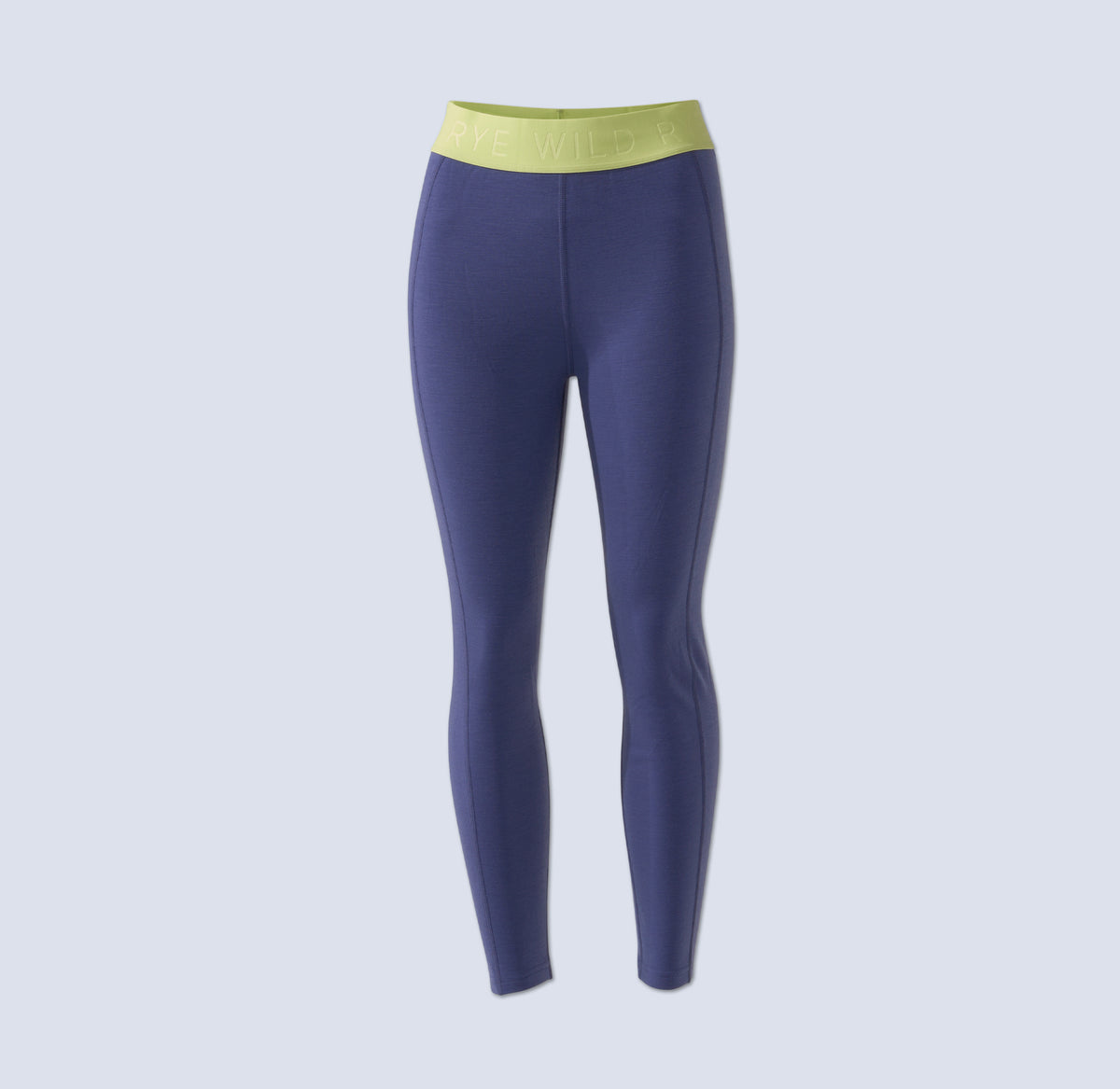[Storm] Storm blue baselayer legging with green waistband, flatlay