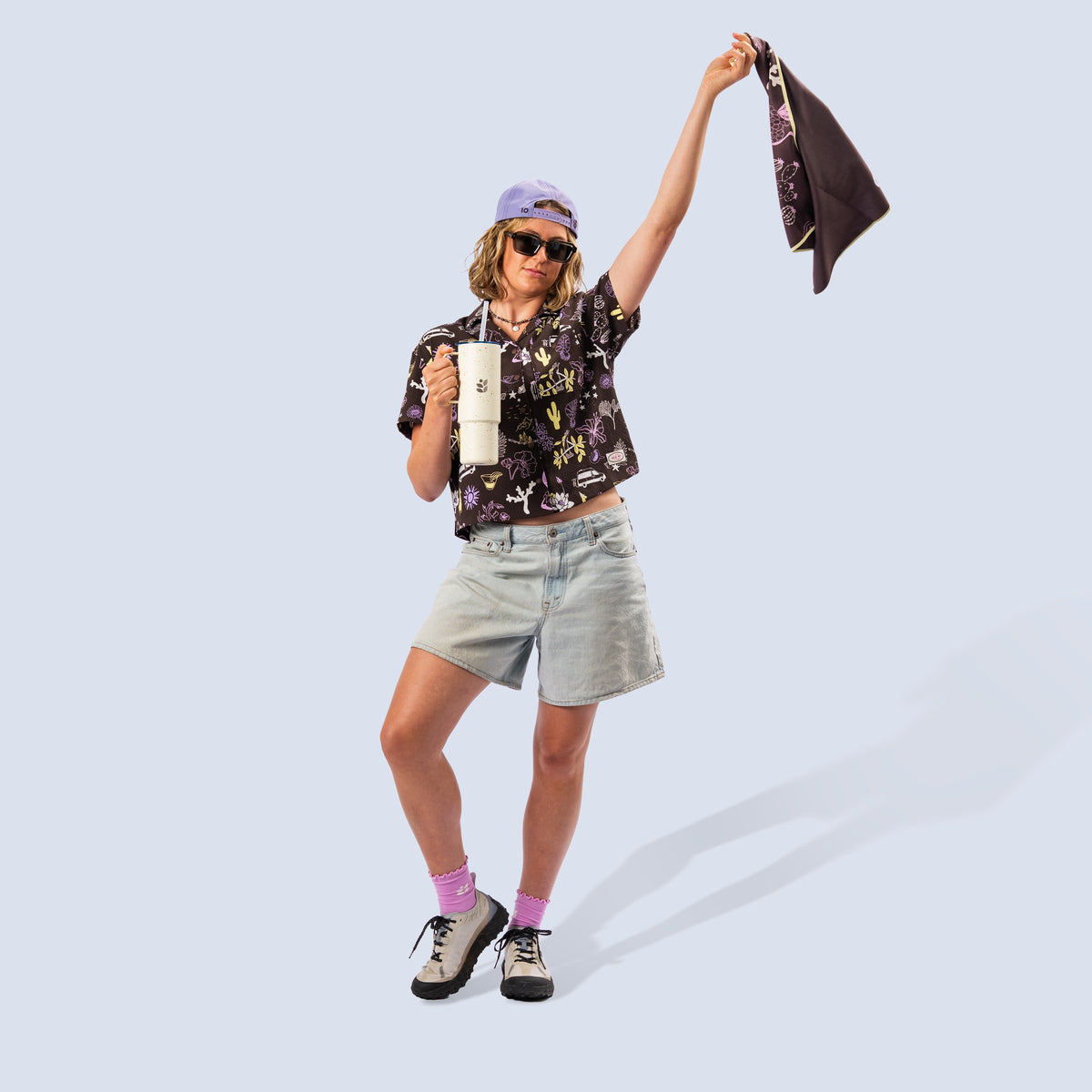 [Llama] Woman wearing party shirt and jean shorts