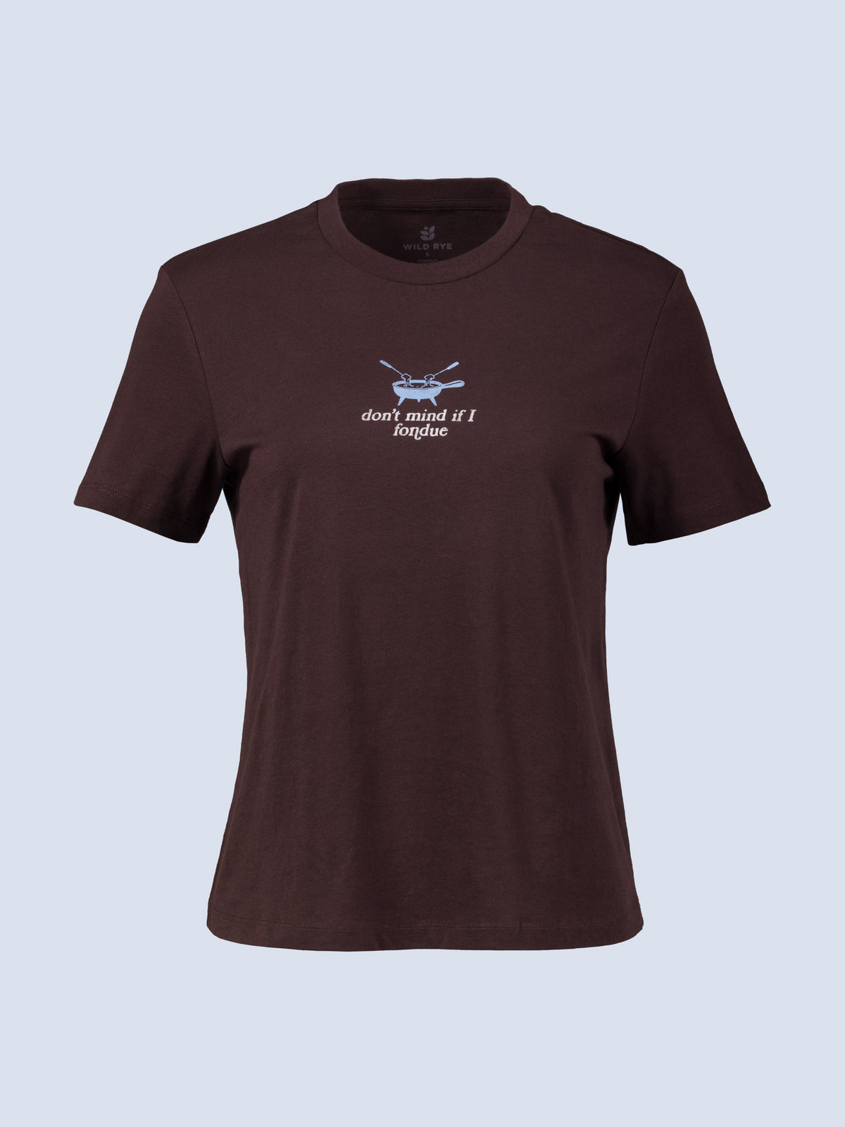 [Fondue] Fondue Graphic Tee in dark brown with the fondue pot chest graphic, shown flat against a white background