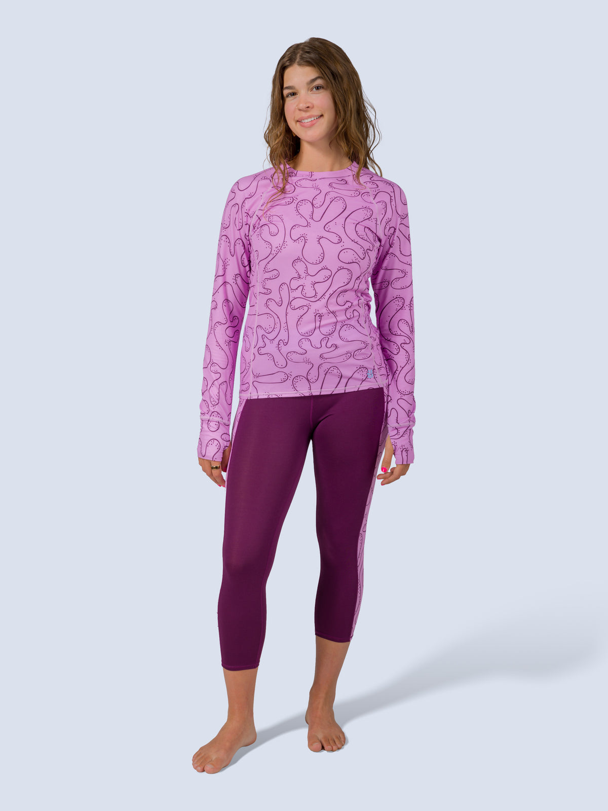[Mulberry Blocked] Bassett LITE Legging in mulberry blocked, on model front full body view