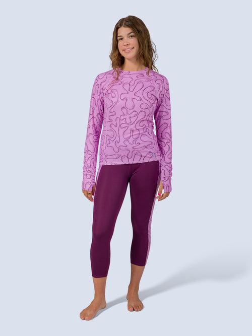 [Mulberry Blocked] Bassett LITE Legging in mulberry blocked, on model front full body view