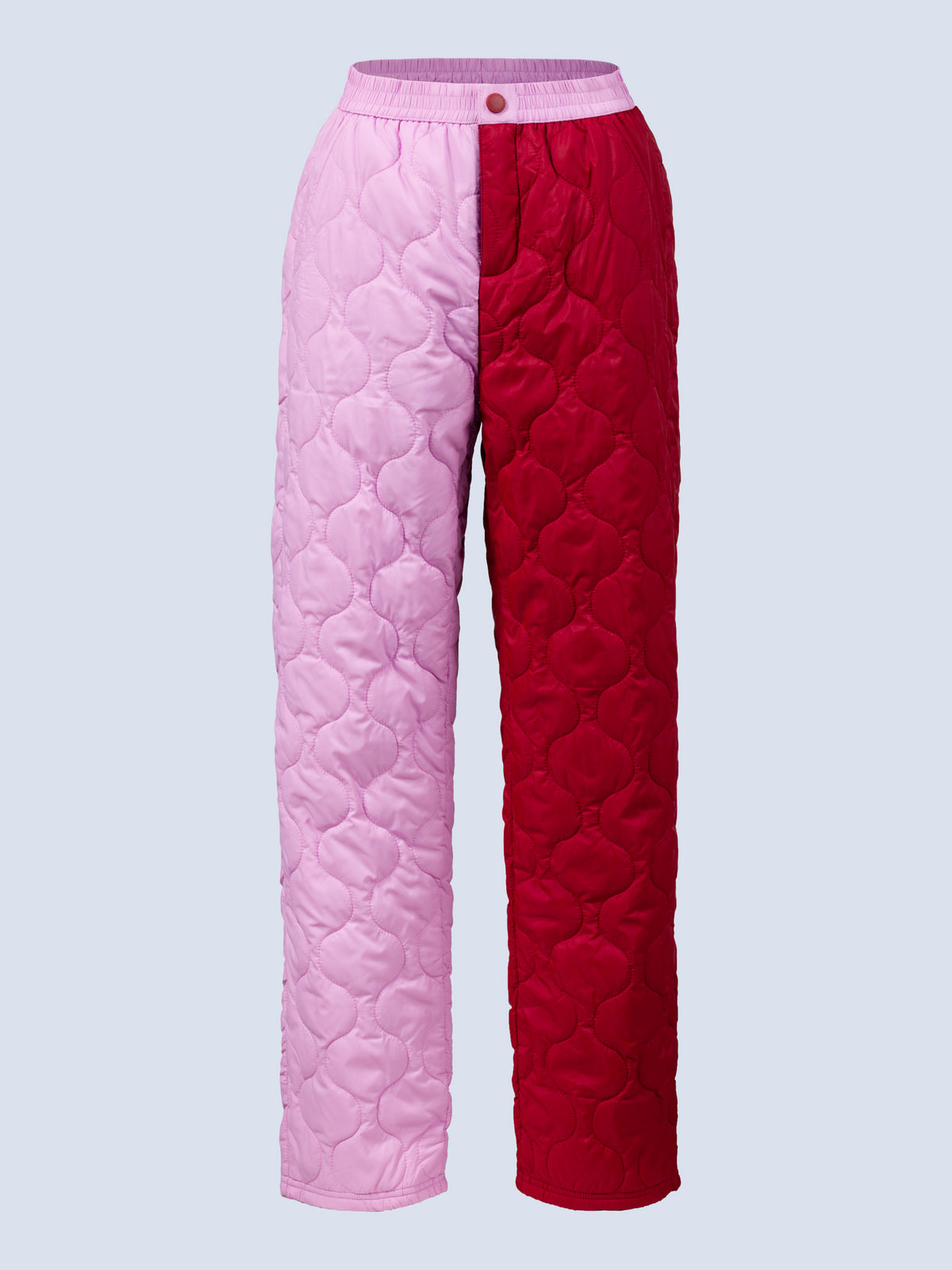 [Ruby Blocked] Payette Pant flatlay in ruby blocked against a light gray background