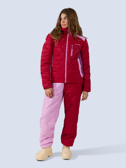 [Ruby Blocked] Payette Pant in ruby blocked front full body with matching braxon jacket
