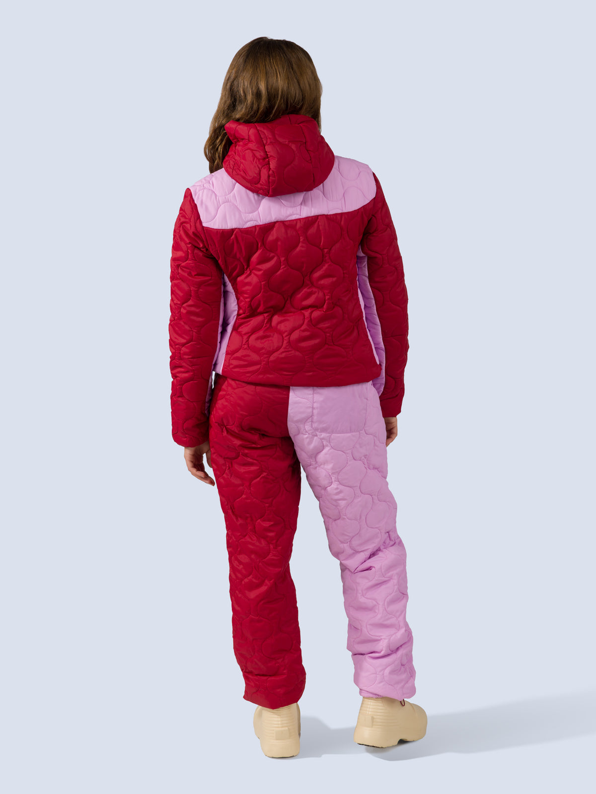 [Ruby Blocked] Payette Pant in ruby blocked front full body with matching braxon jacket, back view