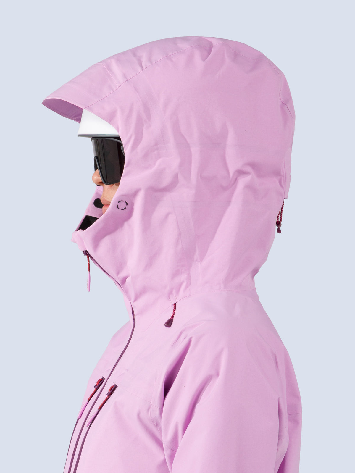 [Orchid] Heyburn 3L Jacket in orchid pink, hood side profile detail