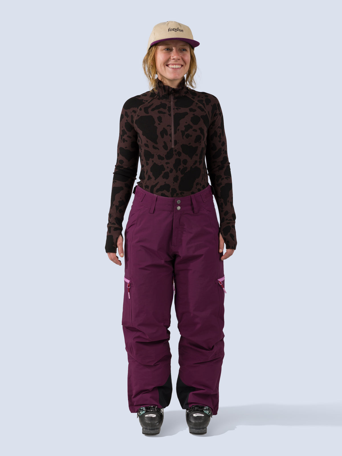[Mulberry] Roundhouse 2L Insulated Pant in mulberry purple, on model front full body view