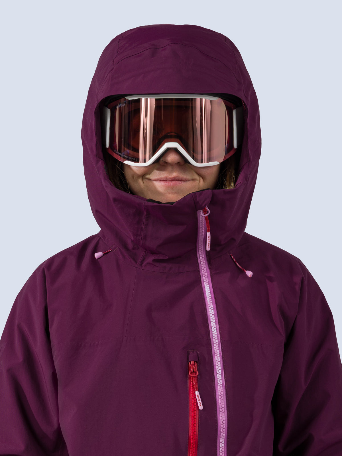 [Mulberry] Roundhouse 2L Insulated Jacket in mulberry, helmet-compatible hood detail