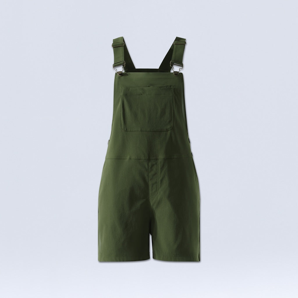 [Olive You] Eeva short overalls olive green in layflat view