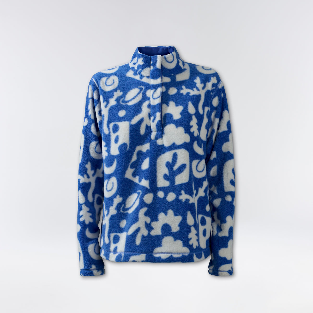[Outer Reef] Blue fleece pullover with abstract white patterns