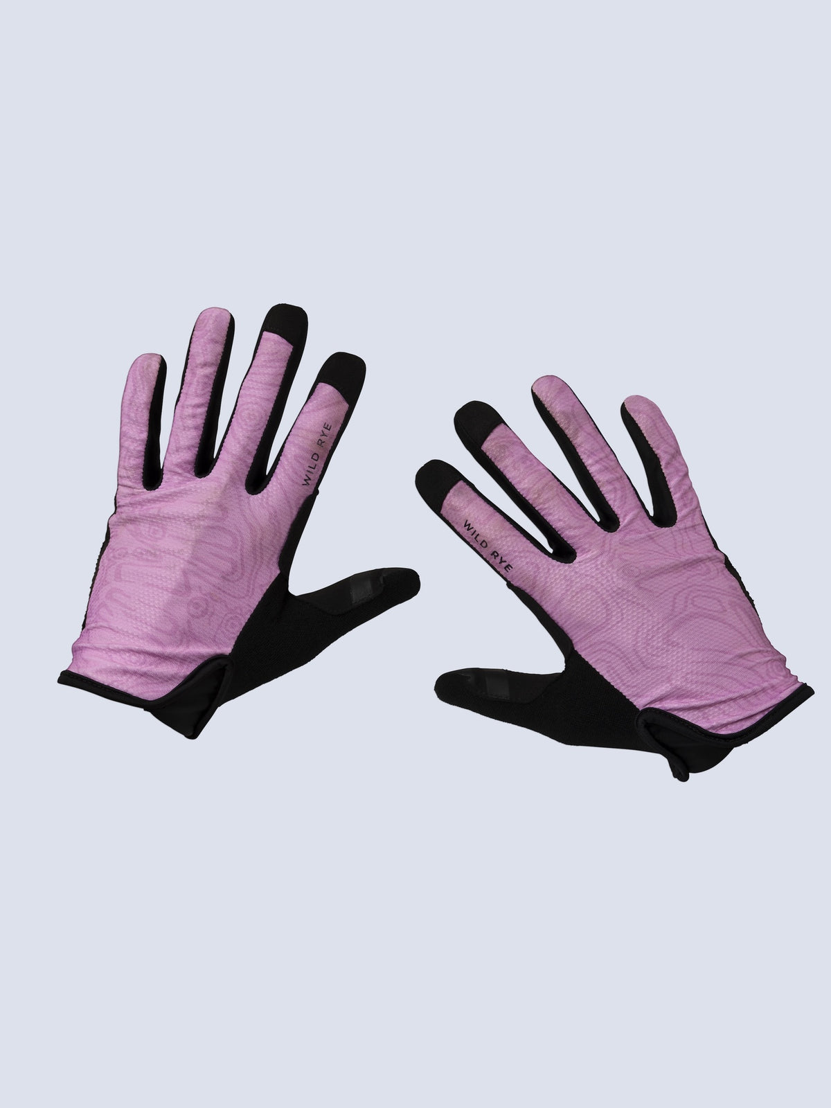[Alpenglow Wings] Pink galena gel mountain bike gloves top view