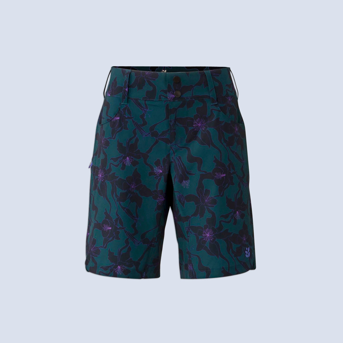 [Spruce Aquila Bloom] Riley 10" bike short, spruce aquila bloom flatlay