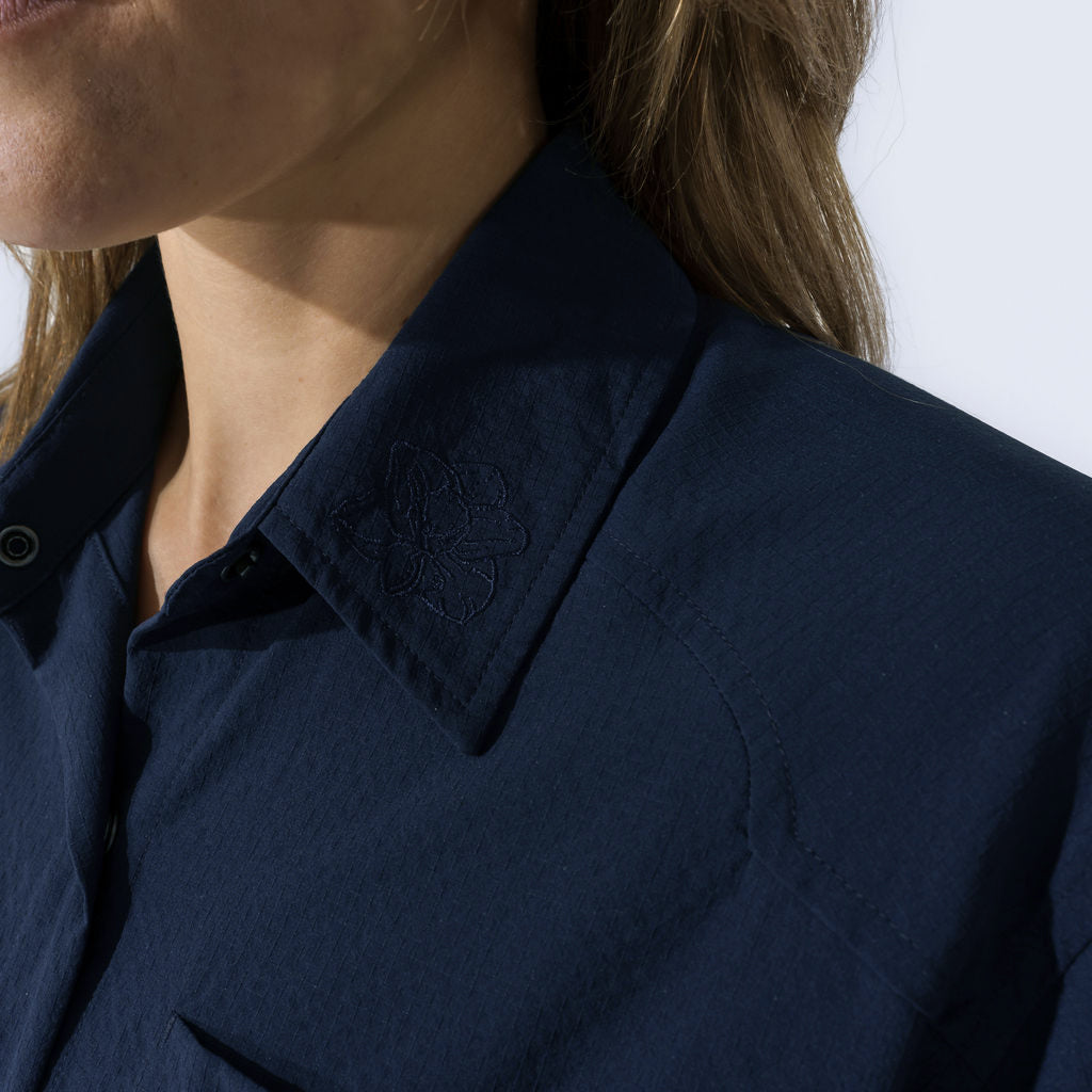 [Midnight] Remi button down shirt midnight embroidered floral detail on collar