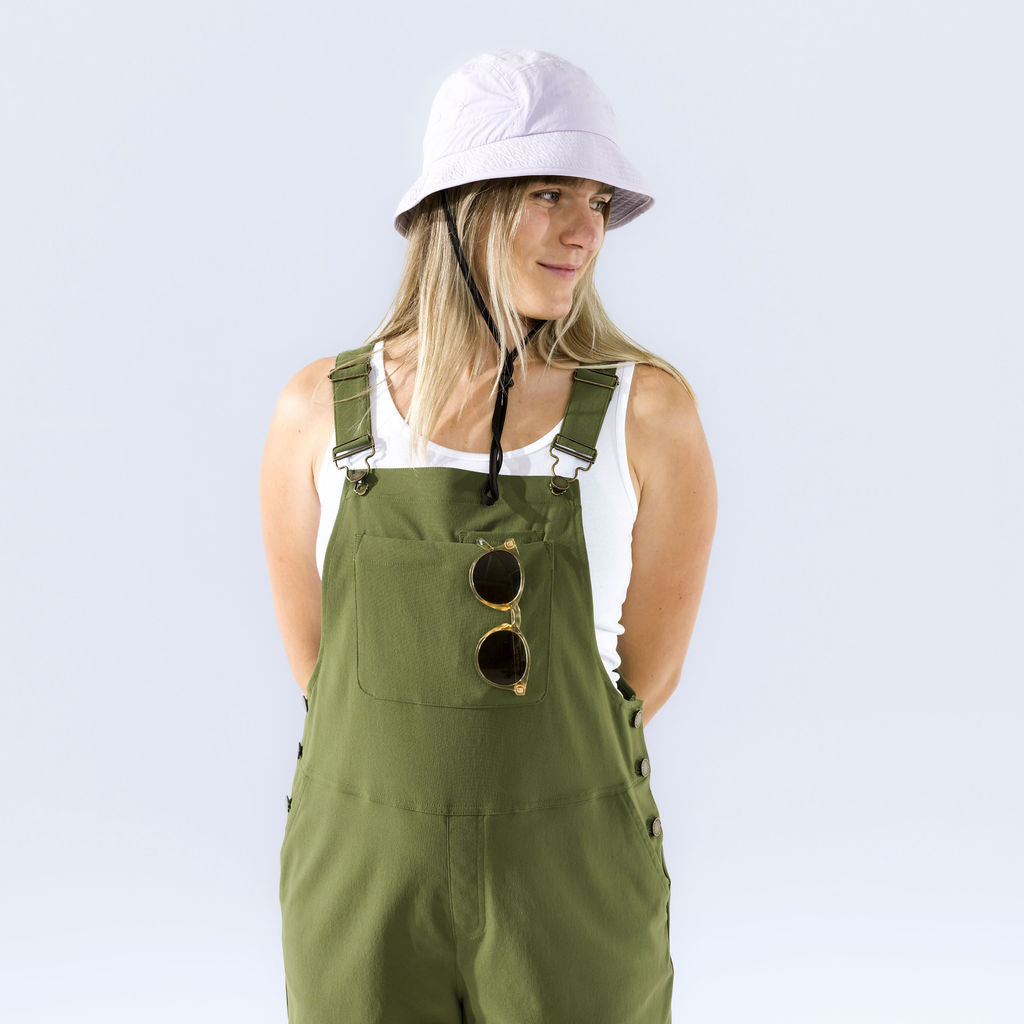 [Olive You] Eeva short overalls olive green front crop