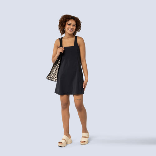 [Black] Parker Dress in Black, on model front full body view