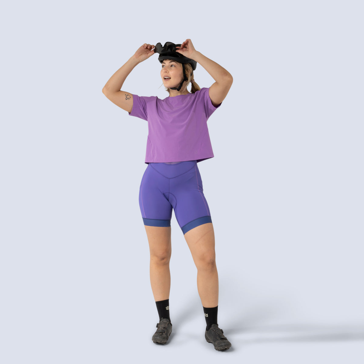 [Amethyst] Easley Crop tee in amethyst, on model front full body view