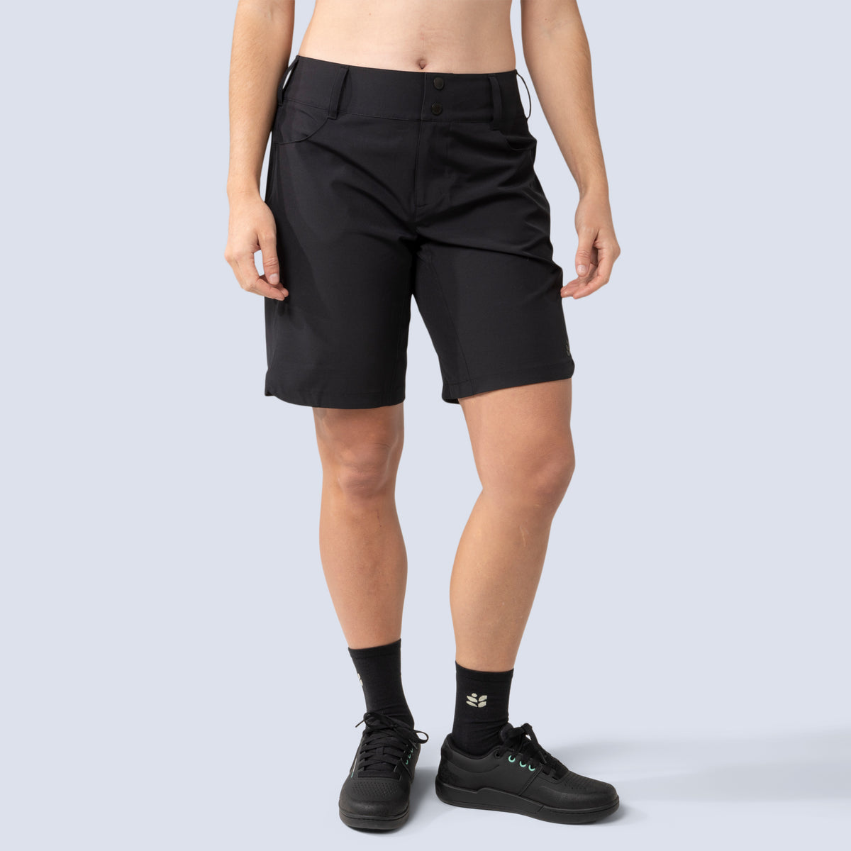 [Black] Riley 10" bike short, black on model front crop view