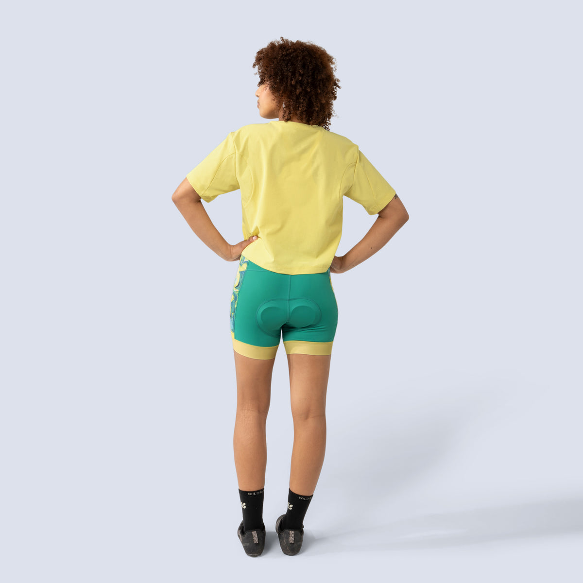 [Gecko] Easley Crop tee in gecko yellow, on model back full body view