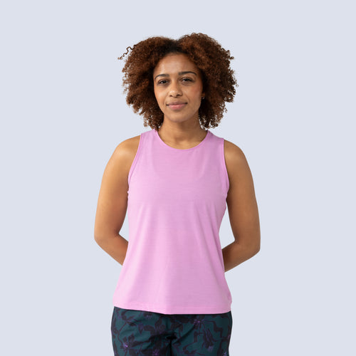 [Alpenglow] Lola Muscle tank alpenglow pink, on model front crop view