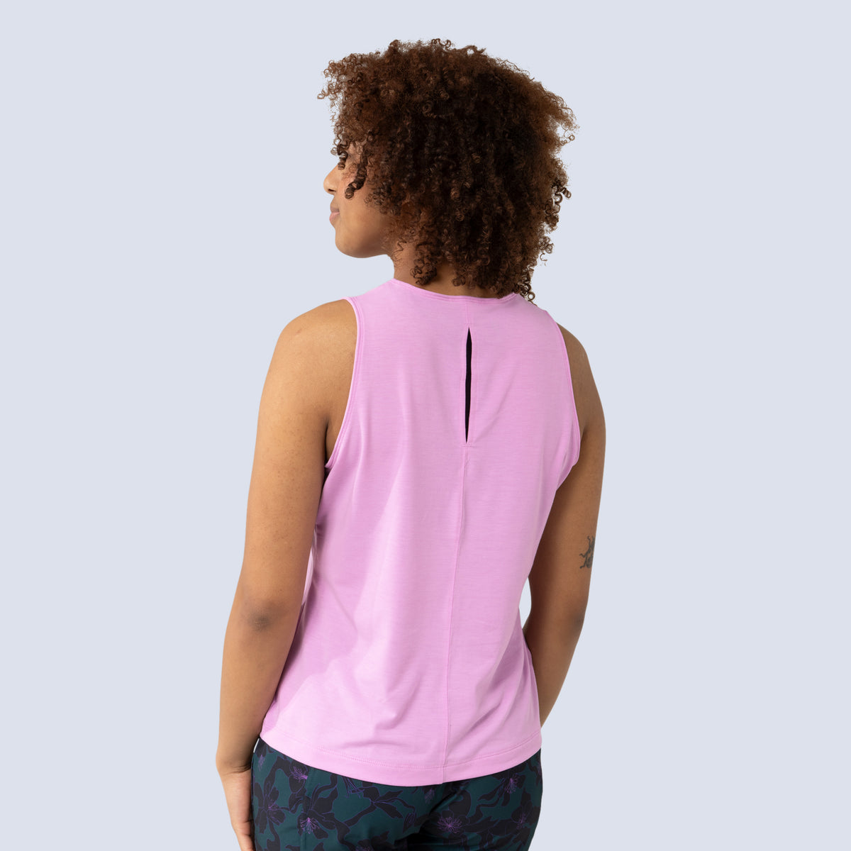 [Alpenglow] Lola Muscle tank alpenglow pink, on model back crop view