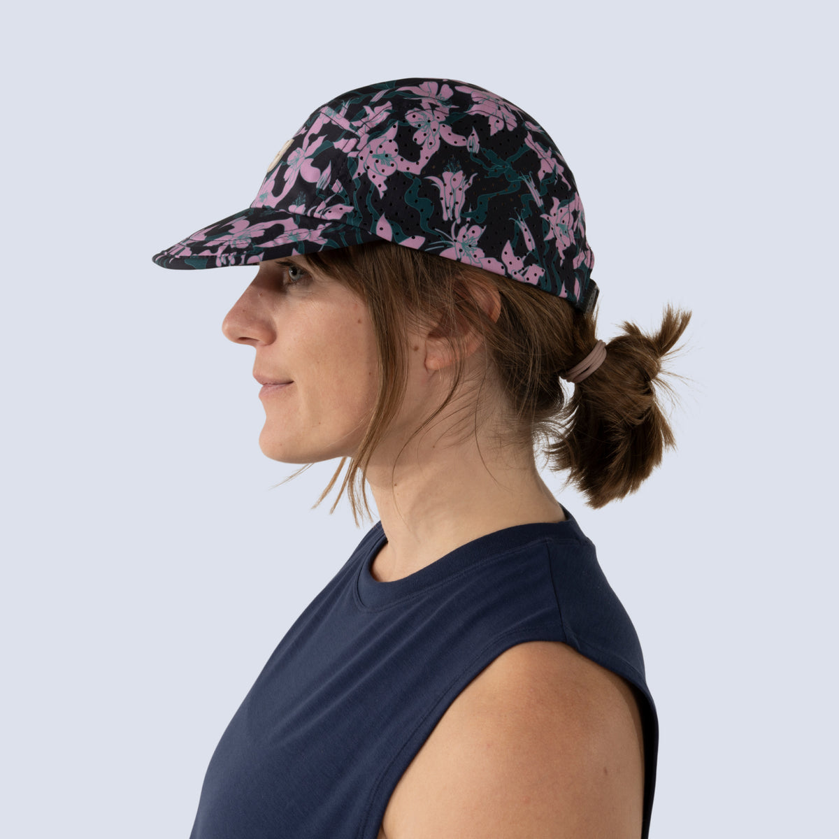 [Black Aquila Bloom] Pungo Cap in Black Aquila Bloom, on model side view