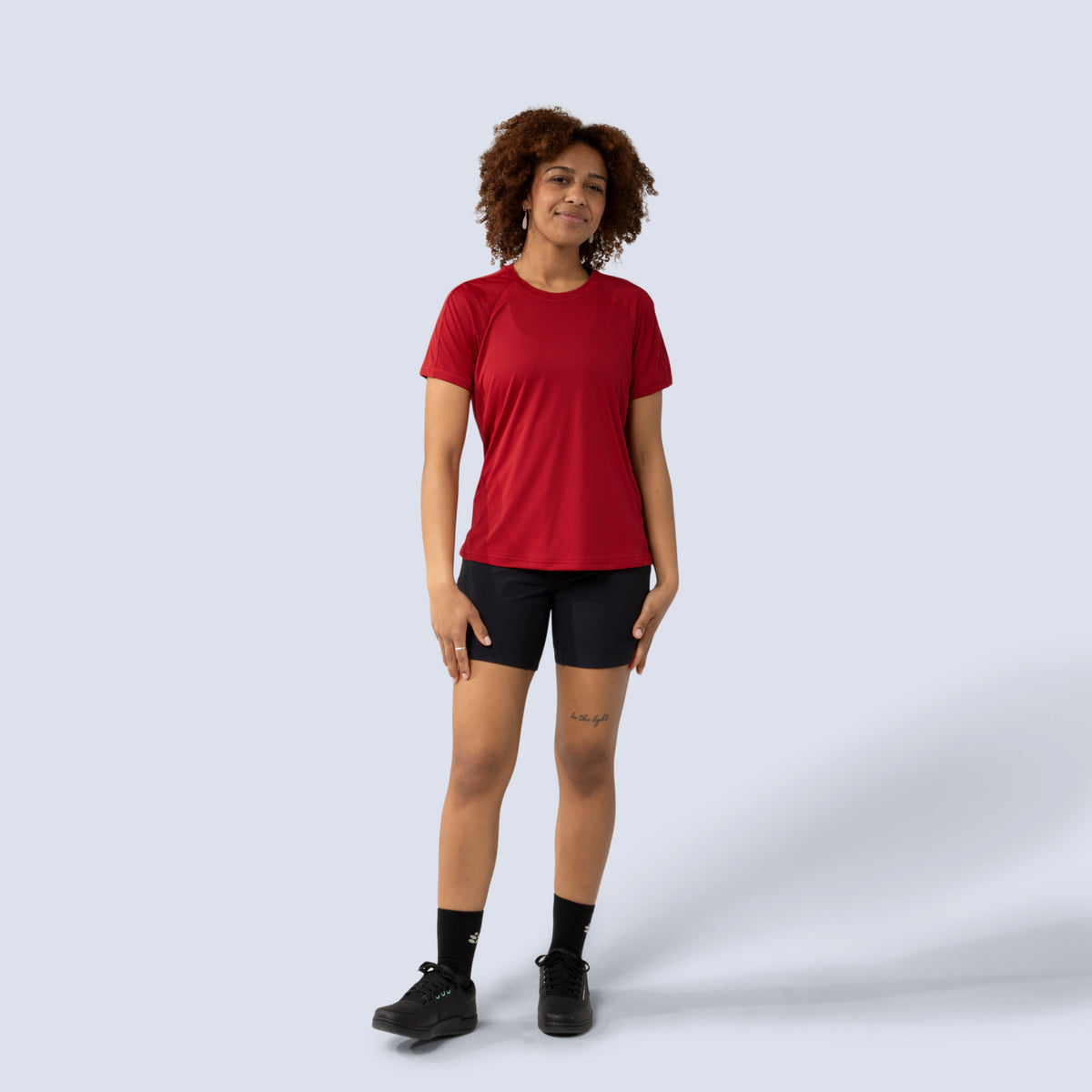 [Black] Freda 7" Bike Short in black, on model front full body view