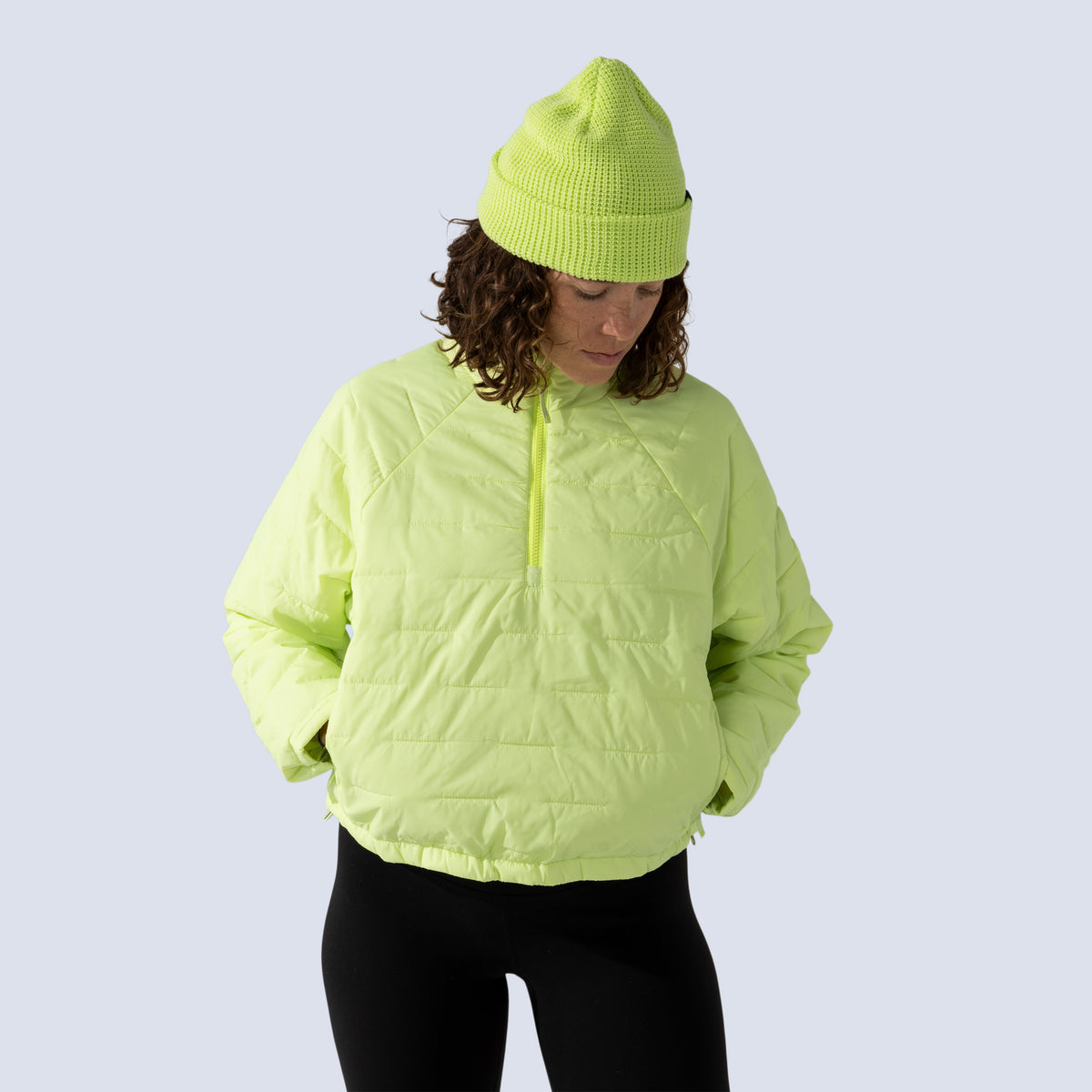 [Iced Matcha] Payette insulated pullover in iced matcha, on model front crop view