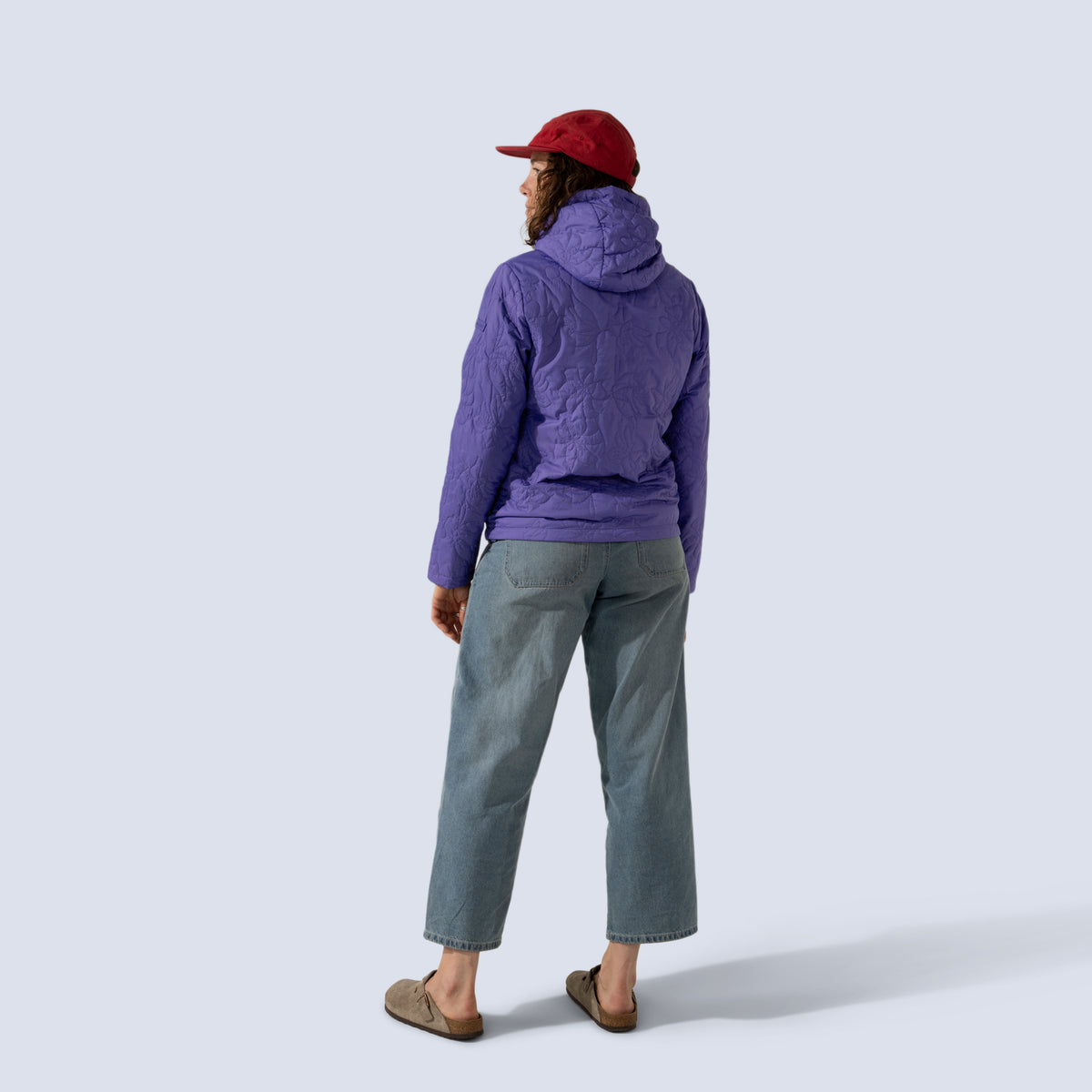 [Iris] Payette insulated jacket in iris purple, on model back full body view