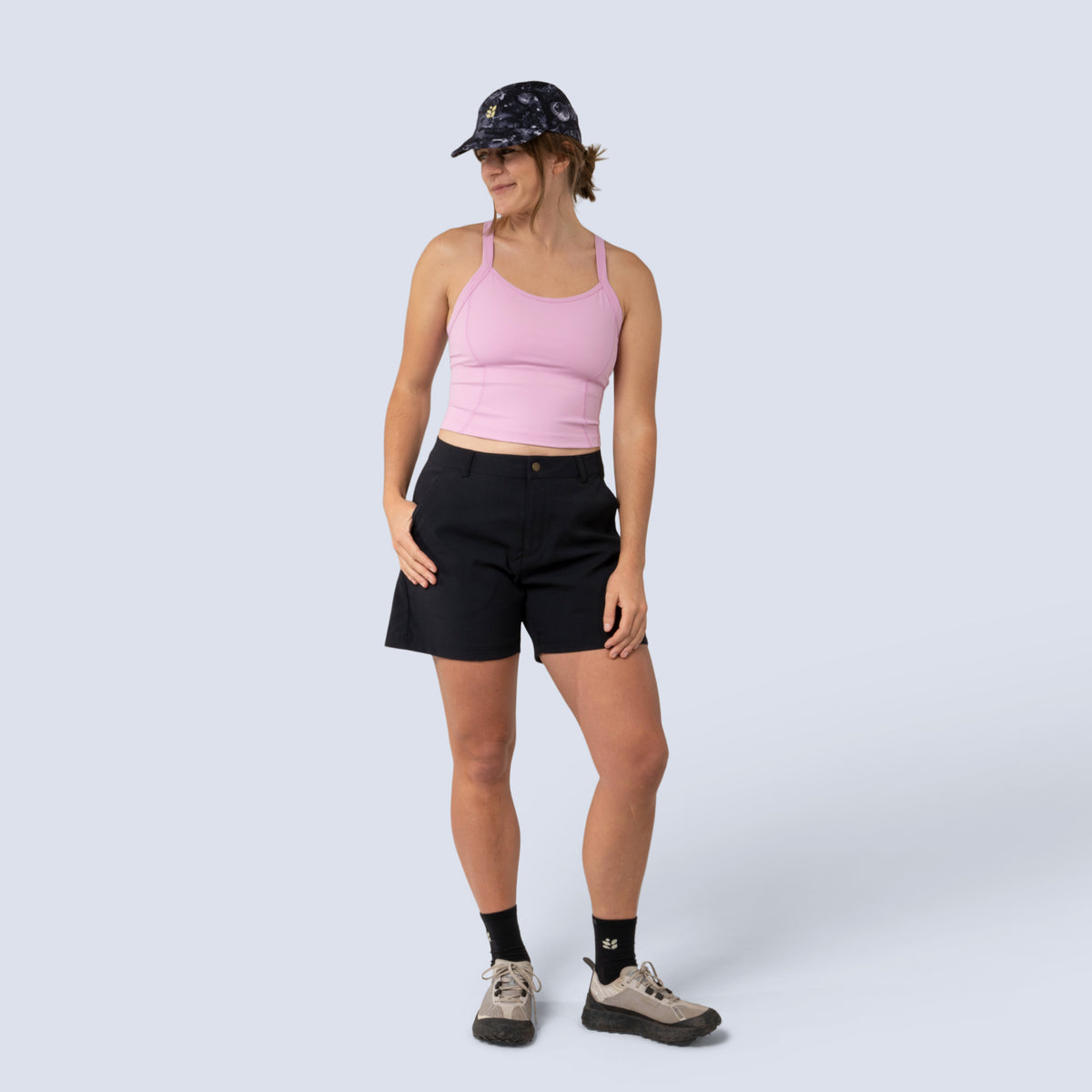 [Black] Esther Short in black, on model front full body view