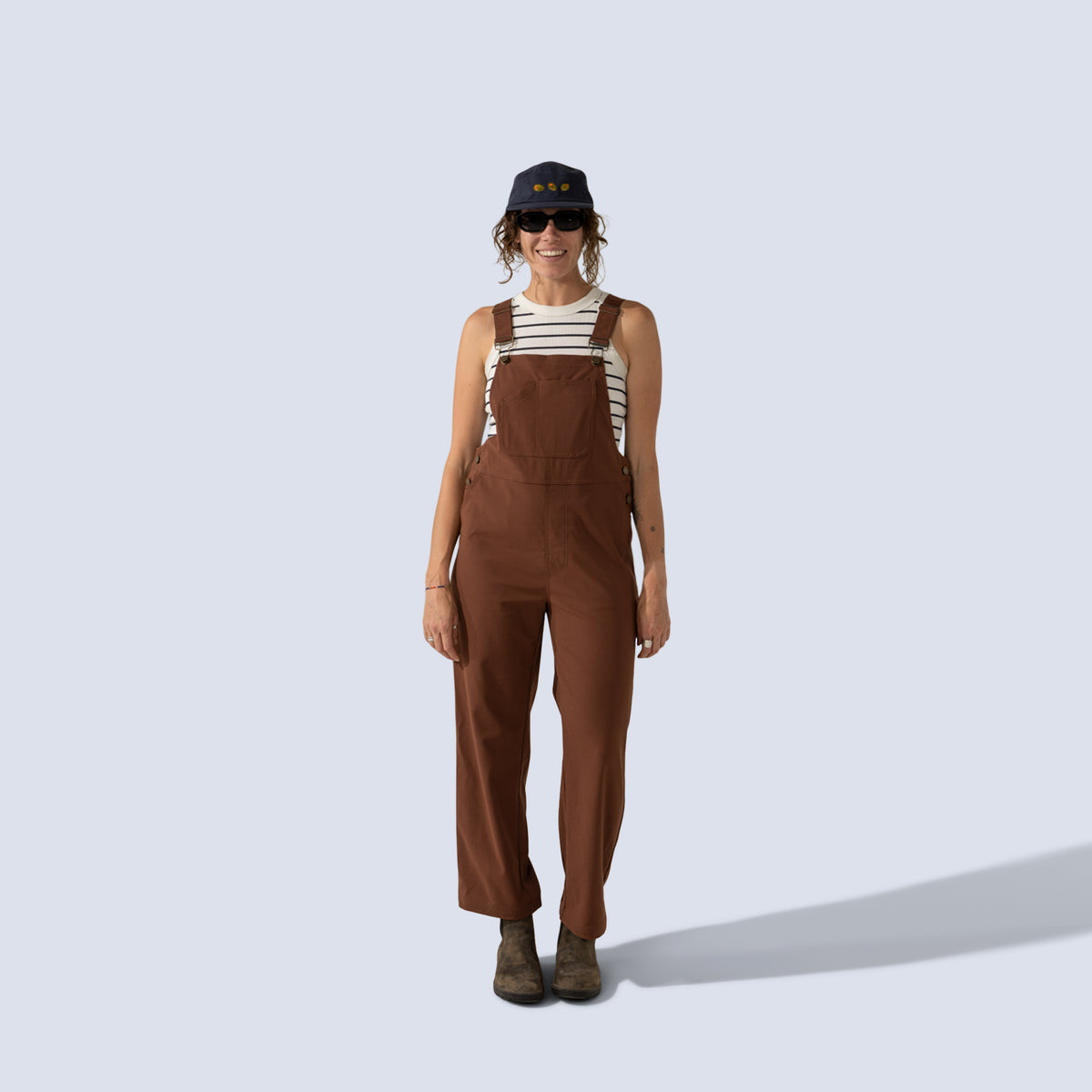 [Chestnut] Emmett Overalls Chestnut Front Full Body with Tank Top
