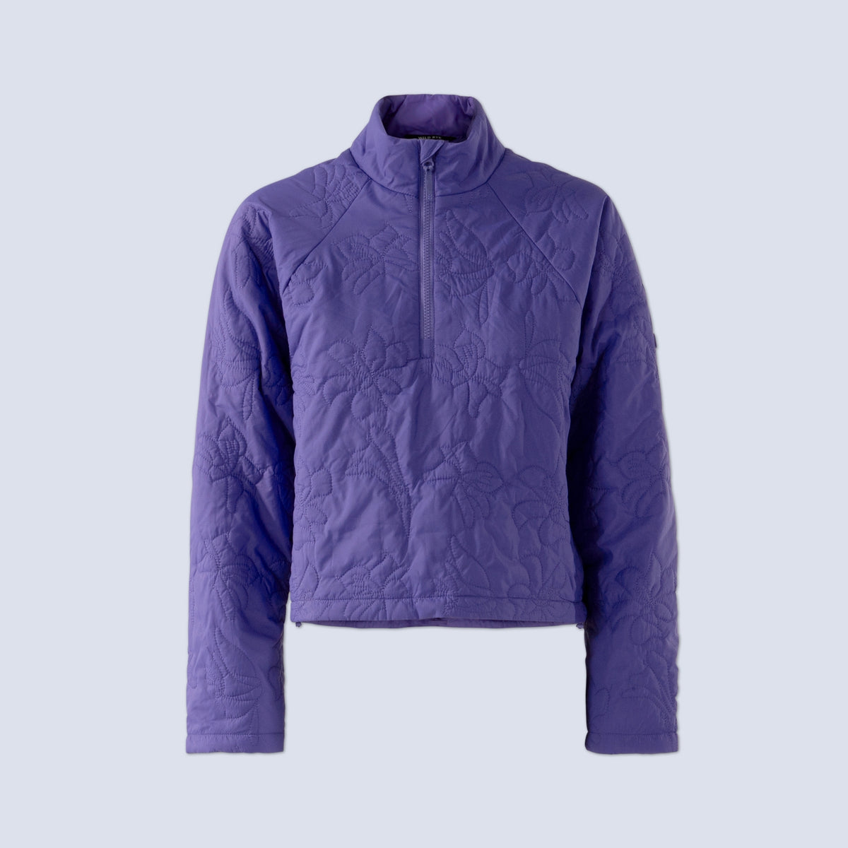 [Iris] Payette pullover in iris purple with floral contrast stiching, flatlay